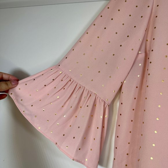 Elle Soft Pink with Gold Polka-dots Bell Sleeve Blouse - M - Picture 6 of 8